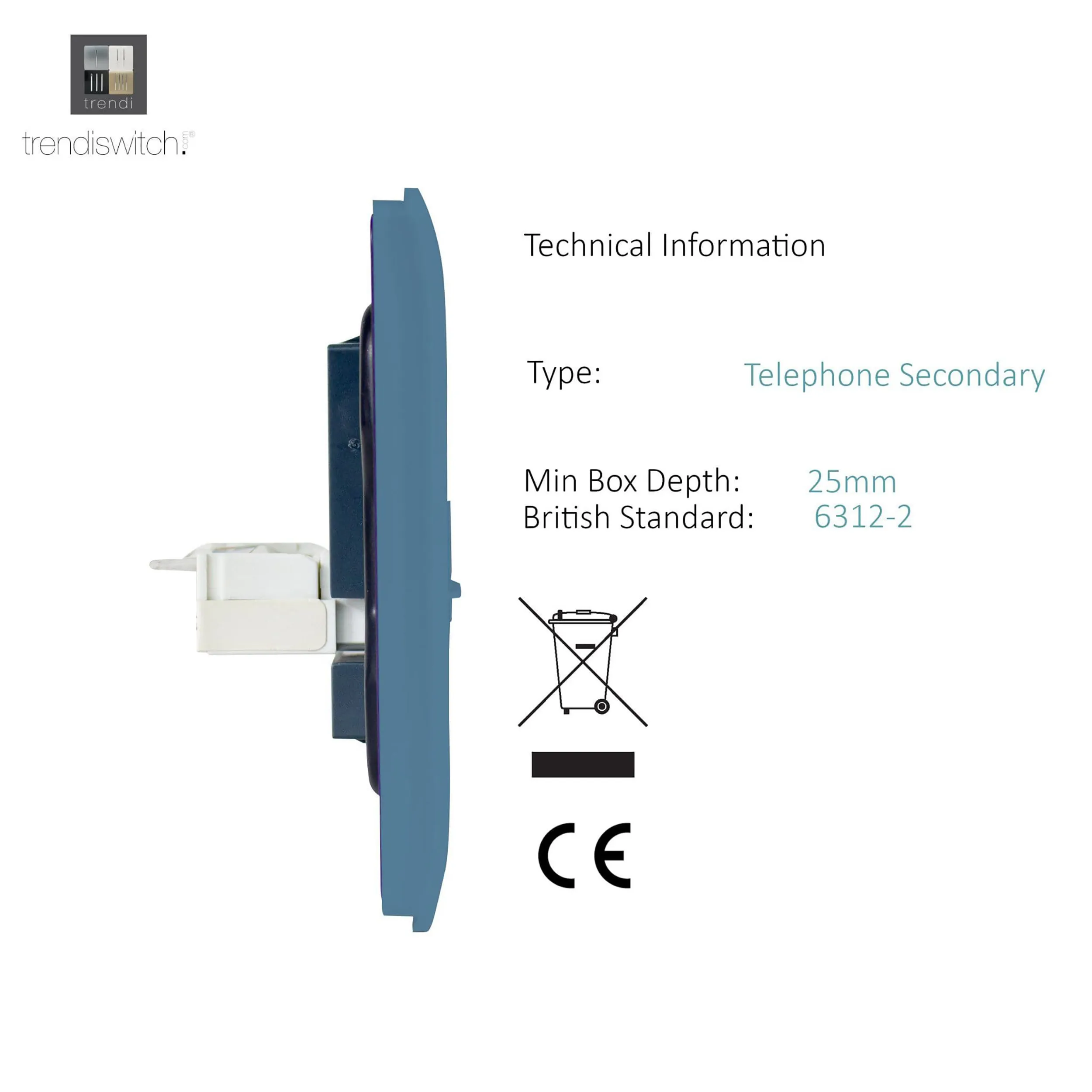 Single PC Ethernet Cat 5 & 6 Data Outlet Sky ART-PCSK  Trendi Sky